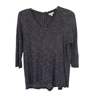 J. Jill Black White Striped V-Neck 3/4 Sleeve Top Rayon knit Womens size large